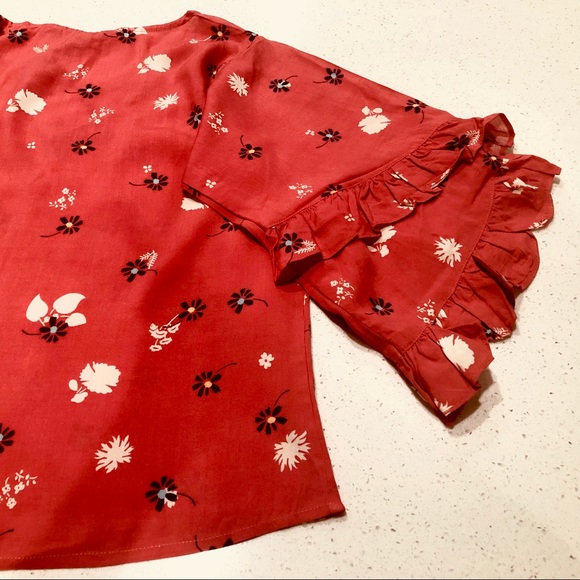 Coral pink short top- frill sleeves.Zink London - Picture 6 of 13